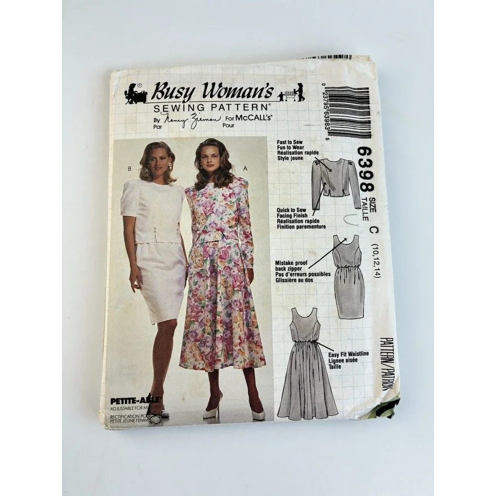 Dress Back Button Jacket Uncut Pattern 6398 Size 10-14 Corporate Chic Vtg 90s
